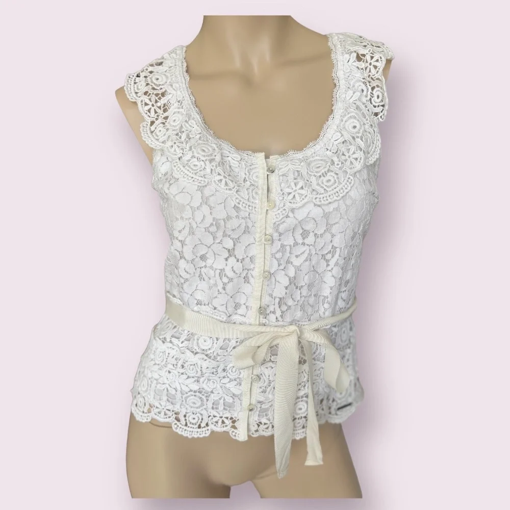 Abercrombie Y2K Boho Festival Eyelet Top With Sash